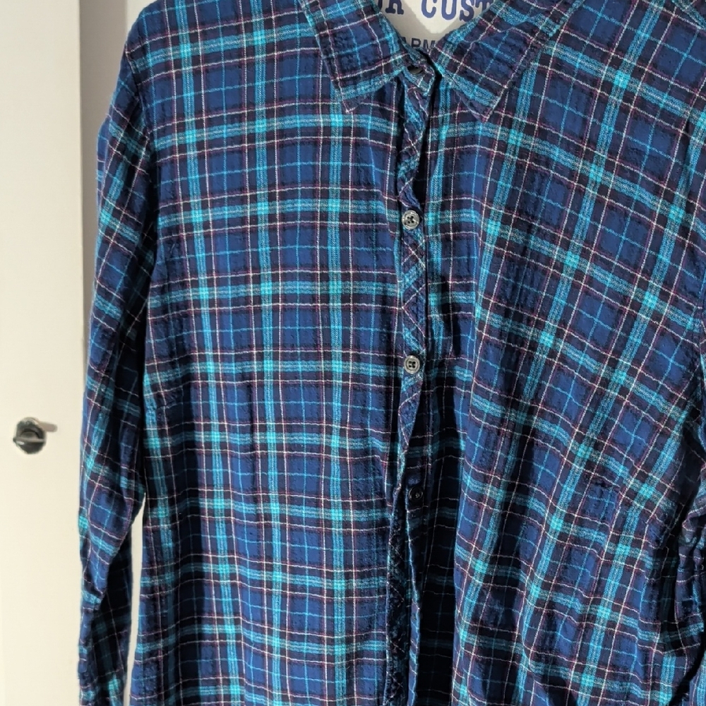 Blue Plaid Button-Up Shirt